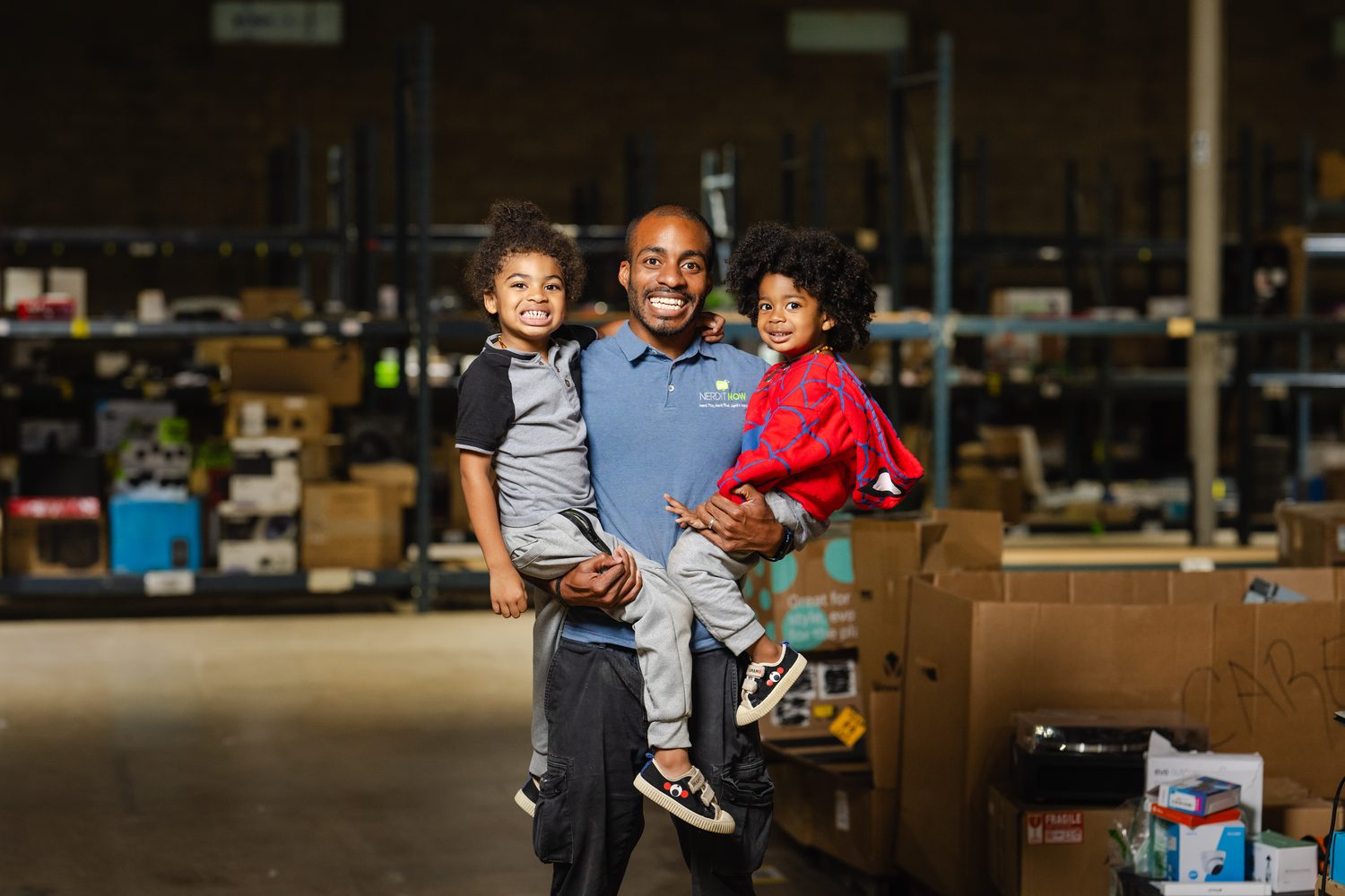 Markevis Gideon inside the NERDiT NOW warehouse in Riverside